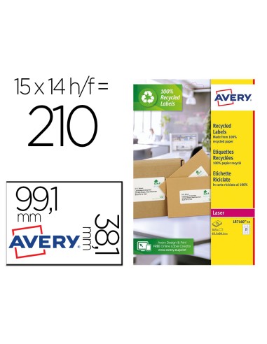 Etiqueta adhesiva avery blanca permanente reciclada 100 laser 991x381 mm caja de 210 unidades