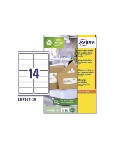 Etiqueta adhesiva avery blanca permanente reciclada 100 laser 991x381 mm caja de 210 unidades