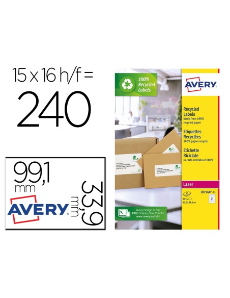 Etiqueta adhesiva avery blanca permanente reciclada 100 laser 991x339 mm caja de 240 unidades