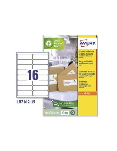 Etiqueta adhesiva avery blanca permanente reciclada 100 laser 991x339 mm caja de 240 unidades