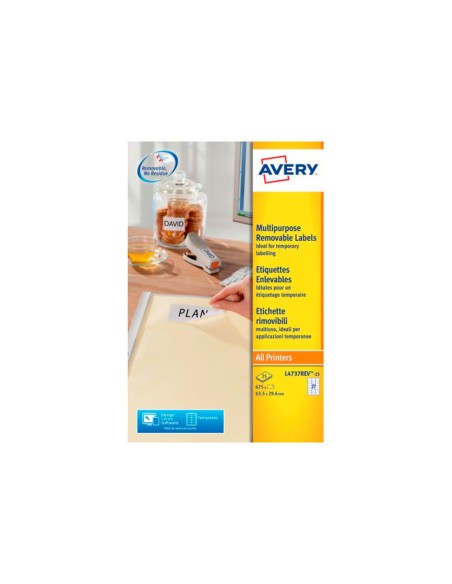 Etiqueta adhesiva avery blanca removible laser ink jet fotocopiadora 635x296 mm caja de 675 unidades