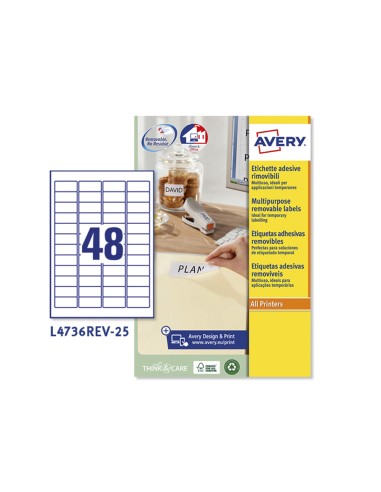 Etiqueta adhesiva avery blanca removible para laser ink jet fotocopiadora 457x 212 mm caja de 1200 unidades