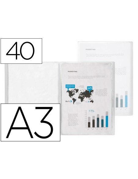 Carpeta liderpapel escaparate 40 fundas polipropileno din a3 transparente translucido
