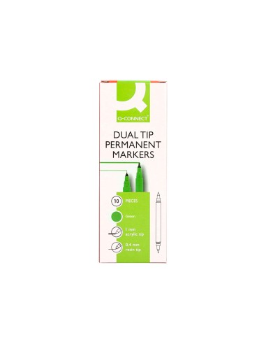 Rotulador q connect marcador permanente doble punta color verde 04 mm y 1 mm