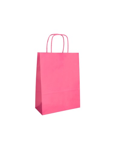 Bolsa papel q connect celulosa rosa l con asa retorcida 320x400x14 mm