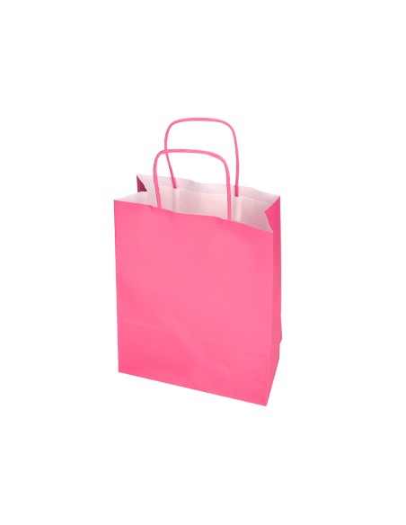 Bolsa papel q connect celulosa rosa l con asa retorcida 320x400x14 mm