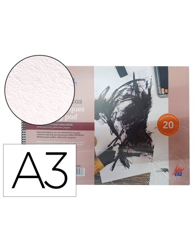 Bloc dibujo acuarela michel espiral din a3 con papel cristal intercalado 20 hojas 200 gr m2 297x420 mm