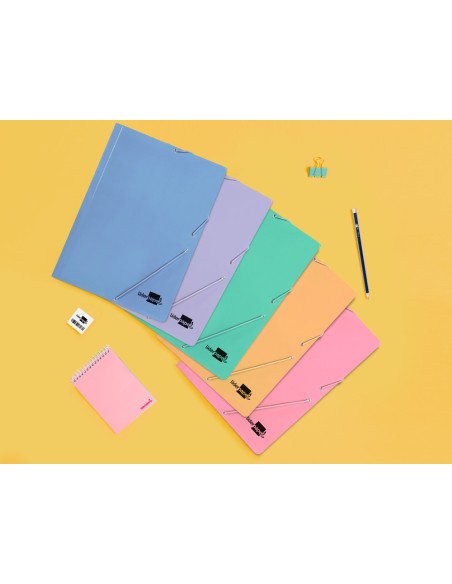 Carpeta liderpapel gomas folio 3 solapas carton plastificado colores pasteles surtidos