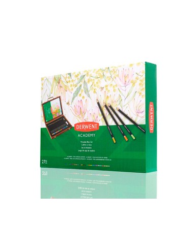 Estuche de pintura derwent academy madera lapices de colores 27 piezas
