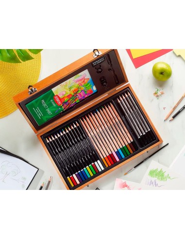 Estuche de pintura derwent academy madera lapices de colores 35 piezas
