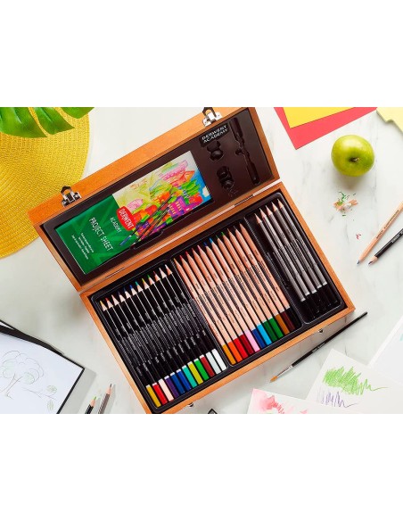 Estuche de pintura derwent academy madera lapices de colores 35 piezas