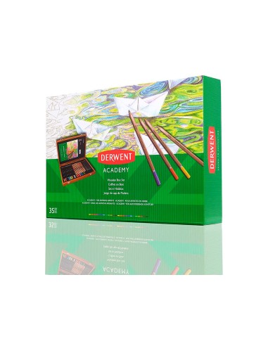 Estuche de pintura derwent academy madera lapices de colores 35 piezas