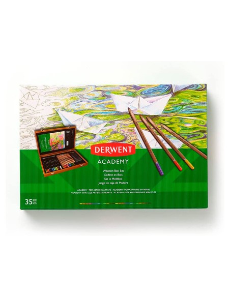 Estuche de pintura derwent academy madera lapices de colores 35 piezas