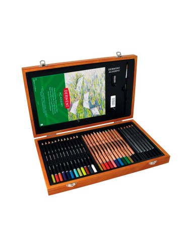 Estuche de pintura derwent academy madera lapices de colores 35 piezas
