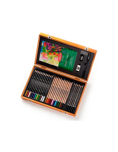 Estuche de pintura derwent academy madera lapices de colores 35 piezas