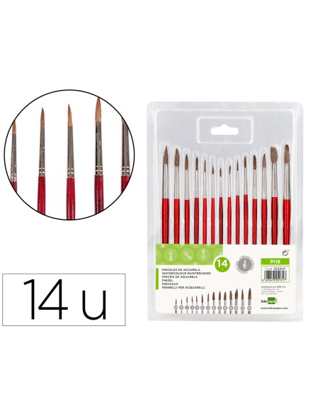 Pinceles acuarela liderpapel virola cromada pelo engomado blister de 14 unidades surtidas Pinceles acuarela liderpapel virola cromada pelo engomado blister de 14 unidades surtidas