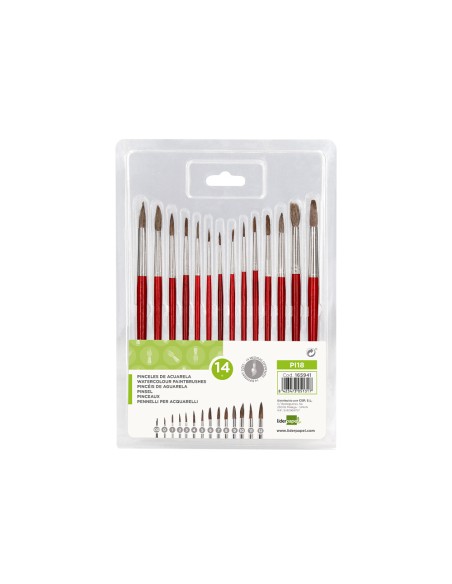 Pinceles acuarela liderpapel virola cromada pelo engomado blister de 14 unidades surtidas Pinceles acuarela liderpapel virola cromada pelo engomado blister de 14 unidades surtidas