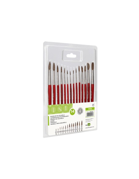 Pinceles acuarela liderpapel virola cromada pelo engomado blister de 14 unidades surtidas Pinceles acuarela liderpapel virola cromada pelo engomado blister de 14 unidades surtidas