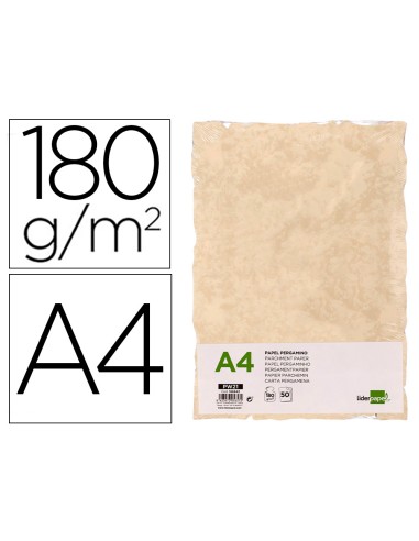 Papel pergamino liderpapel din a4 con bordes 180g m2 color crema paquete de 50 hojas