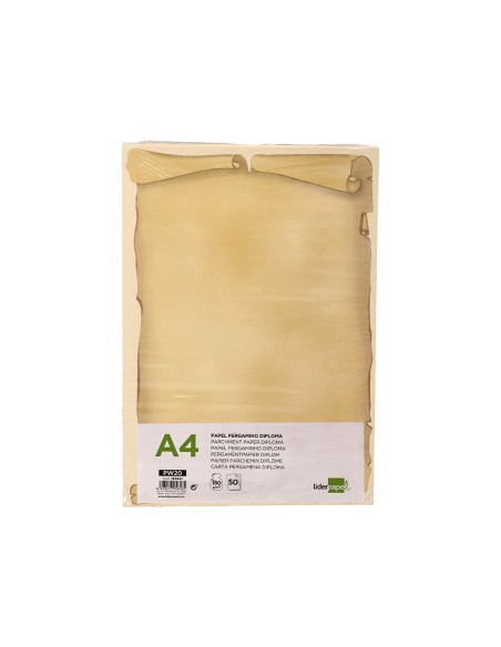 Papel pergamino liderpapel din a4 diploma 180 g m2 paquete de 50 hojas