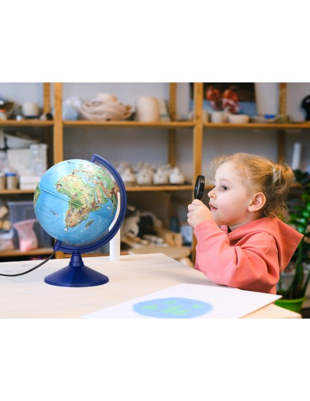 Globo terraqueo liderpapel con luz fisico y politico con animales diametro 20 cm
