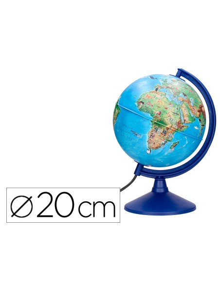 Globo terraqueo liderpapel con luz fisico y politico con animales diametro 20 cm