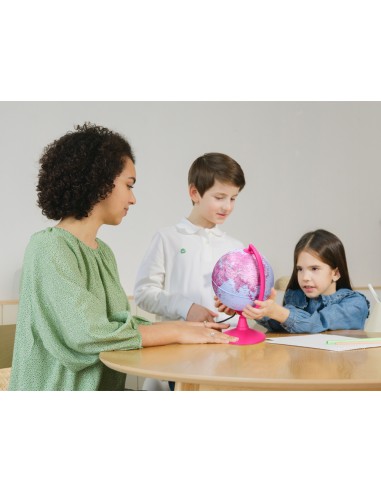 Globo terraqueo liderpapel con luz fisico y politico diametro 20 cm color rosa