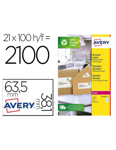 Etiqueta adhesiva avery blanca permanente reciclada 100 laser 635x381 mm caja de 315 unidades