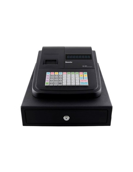 Registradora sam4s er 180u 16 departamentos 4 empleados visor led cajon pequeno color negro 330x420x210 mm