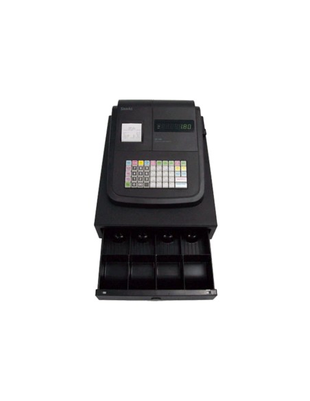 Registradora sam4s er 180u 16 departamentos 4 empleados visor led cajon pequeno color negro 330x420x210 mm