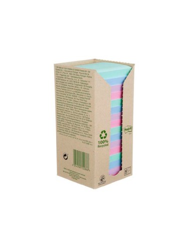 Bloc de notas adhesivas quita y pon post it 76x76 mm 100 reciclado pefc en torre pack de 16 unidades colores