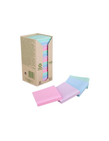 Bloc de notas adhesivas quita y pon post it 76x76 mm 100 reciclado pefc en torre pack de 16 unidades colores