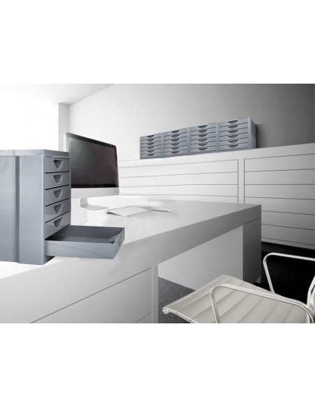 Fichero cajones de sobremesa q connect bandeja organizadora superior 6 cajones color gris opaco