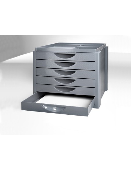 Fichero cajones de sobremesa q connect bandeja organizadora superior 6 cajones color gris opaco