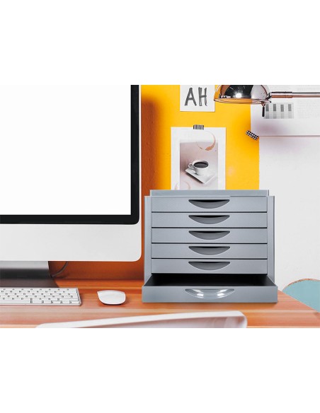 Fichero cajones de sobremesa q connect bandeja organizadora superior 6 cajones color gris opaco