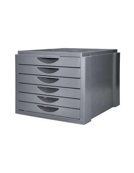 Fichero cajones de sobremesa q connect bandeja organizadora superior 6 cajones color gris opaco