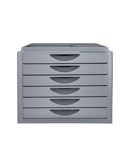 Fichero cajones de sobremesa q connect bandeja organizadora superior 6 cajones color gris opaco