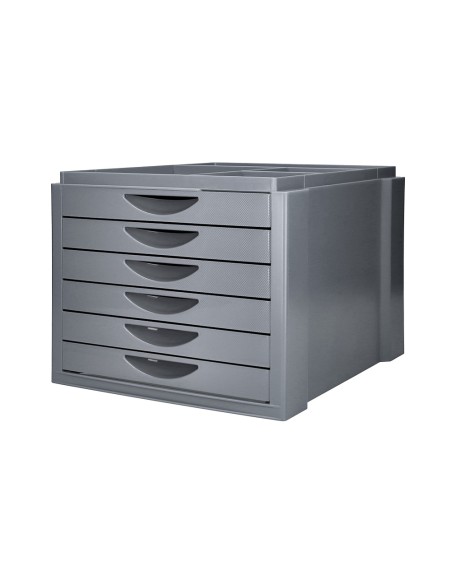 Fichero cajones de sobremesa q connect bandeja organizadora superior 6 cajones color gris opaco