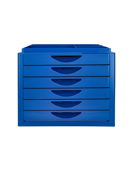 Fichero cajones de sobremesa q connect bandeja organizadora superior 6 cajones color azul opaco