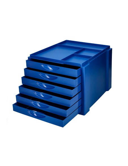 Fichero cajones de sobremesa q connect bandeja organizadora superior 6 cajones color azul opaco