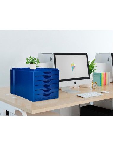 Fichero cajones de sobremesa q connect bandeja organizadora superior 6 cajones color azul opaco