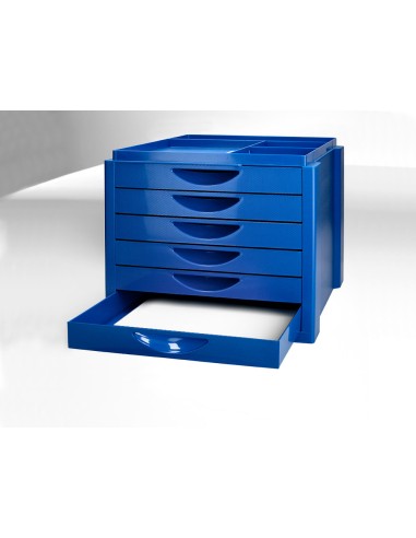 Fichero cajones de sobremesa q connect bandeja organizadora superior 6 cajones color azul opaco