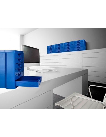 Fichero cajones de sobremesa q connect bandeja organizadora superior 6 cajones color azul opaco