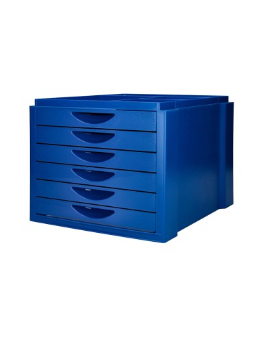 Fichero cajones de sobremesa q connect bandeja organizadora superior 6 cajones color azul opaco