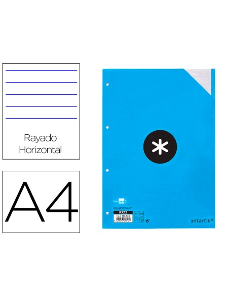Recambio a4 100 hojas 100g m2 rayado horizontal 4 taladros bandas de 5 colores antartik