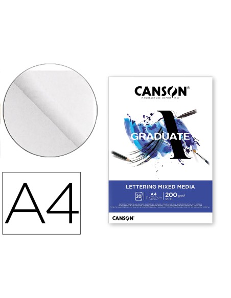 Bloc dibujo multitecnicas canson graduate lettering mixed media 210x297 mm cm 20 hojas 200 gr m2