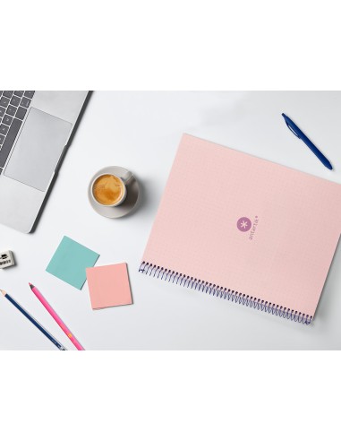 Cuaderno espiral a4 micro antartik dots tapa forrada 80h 90 gr rayado puntos 1 banda 4 taladros rosa