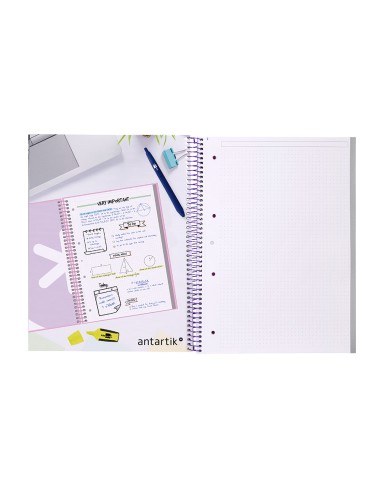 Cuaderno espiral a4 micro antartik dots tapa forrada 80h 90 gr rayado puntos 1 banda 4 taladros rosa