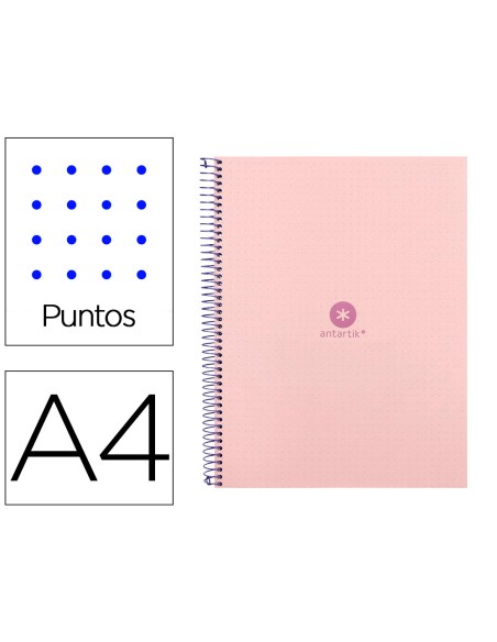 Cuaderno espiral a4 micro antartik dots tapa forrada 80h 90 gr rayado puntos 1 banda 4 taladros rosa