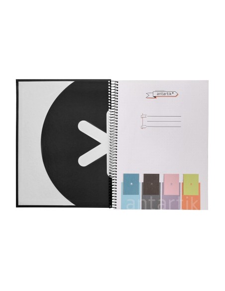 Cuaderno espiral a4 micro antartik dots tapa forrada 80h 90 gr rayado puntos 1 banda 4 taladros negro